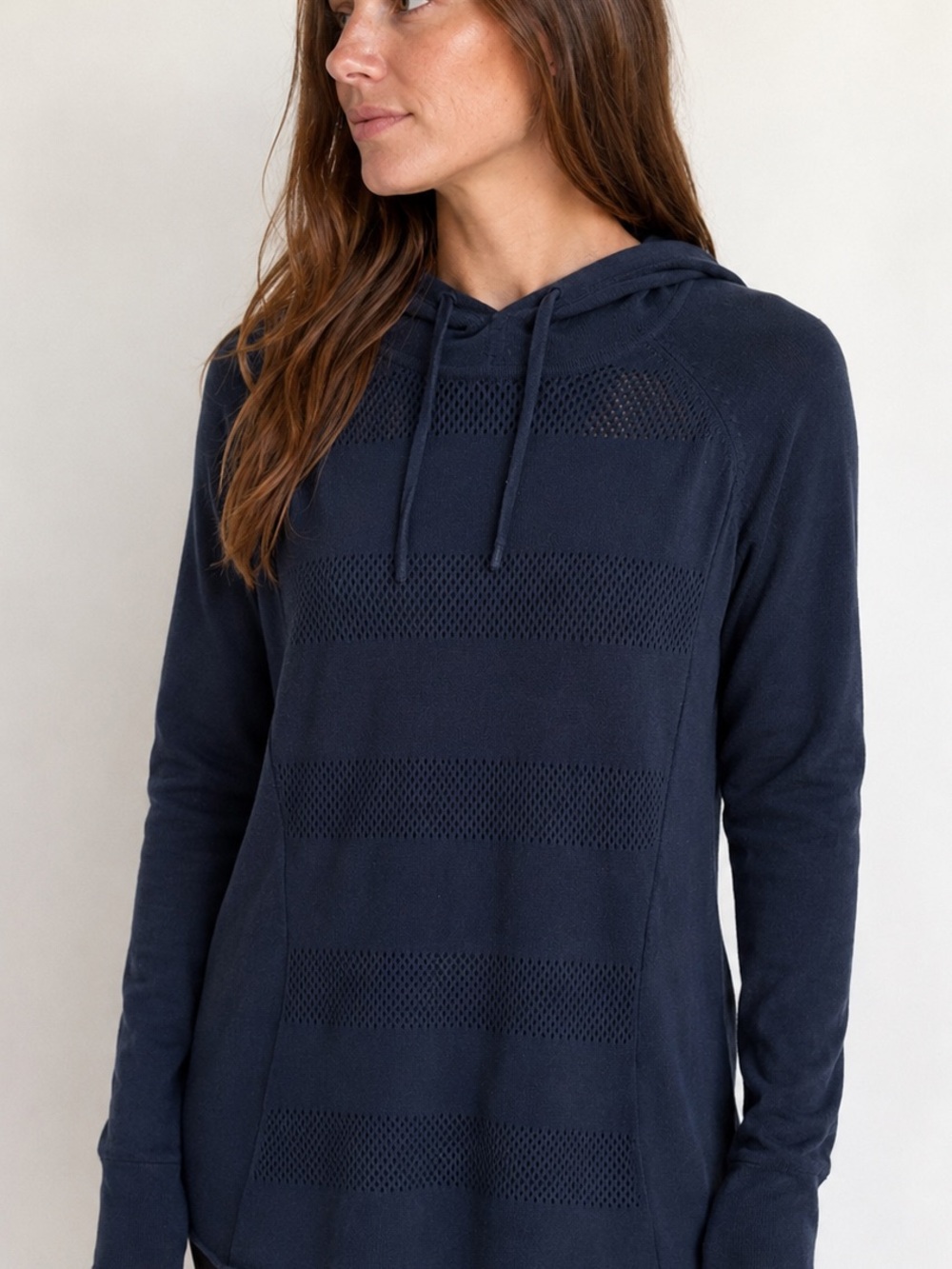 CALIA by Carrie Underwood navy knit hooded sweater tunic size M